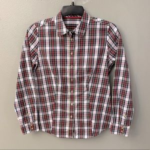 Classic Women's Plaid Button-Down Shirt - Red & Navy